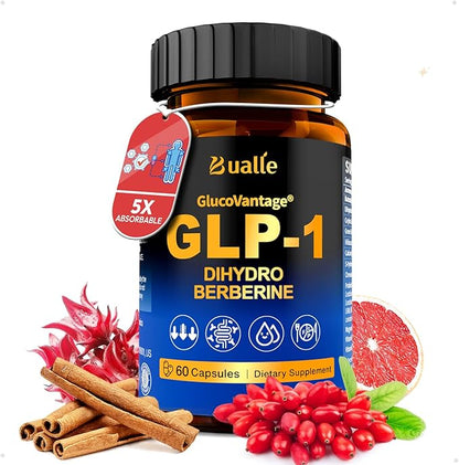 Bualle Support GLP-1 Supplement Weight Loss | GlucoVantage® DHB + Akkermansia Probiotic | Super Berberine for 5X Bioactive Appetite, Metabolic & Gut Support, 60ct | Perfect with Sea Moss Capsules