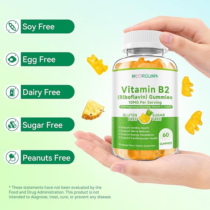 Vitamin B2 Gummies, Riboflavin Supplement for Kids & Adults, with Magnesium Glycinate, CoQ10 and Vitamina C, for Women and Men, Energy, Immune Wellness & Cellular Health Support, 120 Count
