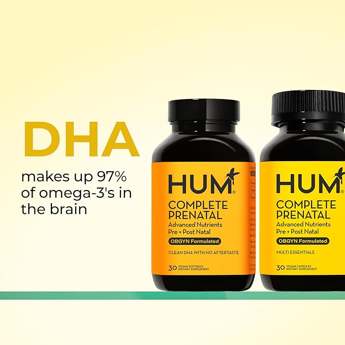HUM Complete Prenatal Multivitamin for Women with Folate, DHA, and Choline, 23 Nutrients for Daily Support, Gluten Free, Non GMO Supplement for Pre, During, and Post Pregnancy, 30 Vegan Capsules