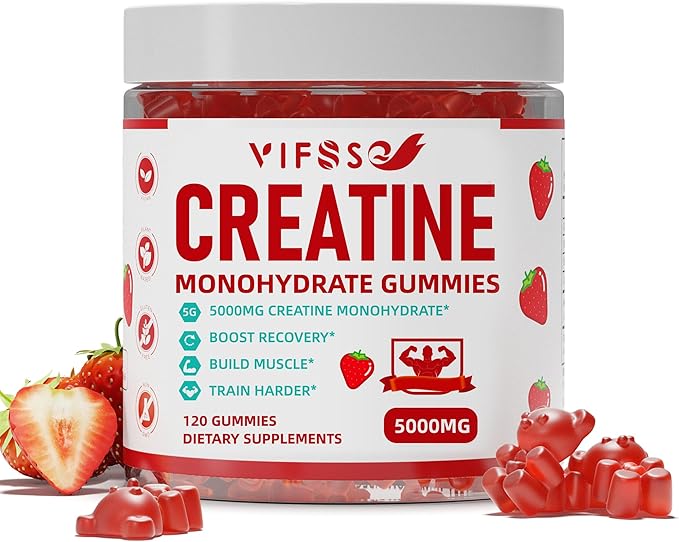VIFSSG Creatine Monohydrate Gummies 5 g for Men & Women, 120 Sugar Free Gummies with 200 Mg Magnesium Glycinate, 200 Mg L-Threonate for Muscle Support, Energy Boost