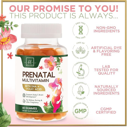Prenatal Vitamins for Women – Complete Pregnancy Multivitamin - Folic Acid, Omega 3 DHA, Choline, Vitamin D – Essential Support for Mom's & Baby Brain Development - Tasty Orange Flavor - 60 Gummies