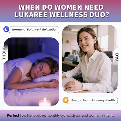 Lukaree Evening Primrose Oil & Cranberry Wellness Duo – Supports Urinary Health, Hormonal Balance, Skin Health, Stress Relief, and Relaxation – Daytime Clarity & Nighttime Calm – 30-Day Supply