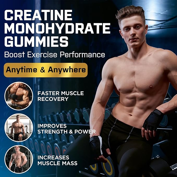 Creatine Monohydrate Gummies for Men & Women Pre Workout Gummies with Taurine, Vitamin B6 & B12 Creatine Monohydrate Chewable for Increase Strength, Energy, Endurance, Muscle, Organic (2 Packs)
