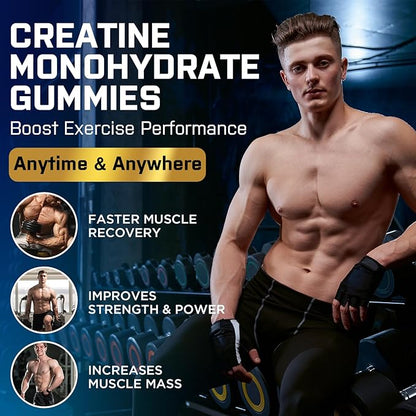 Creatine Monohydrate Gummies, Creatine for Women & Men, Pre Workout Creatine Monohydrate Gummies with Taurine, Vitamin B6 & B12 for Muscle, Strength, Energy, Endurance, Vegan, Organic, 60 Count
