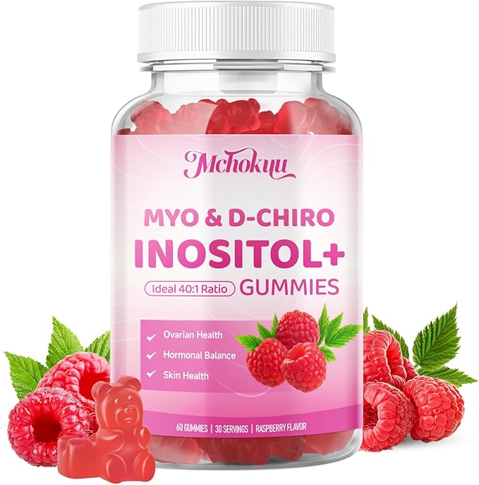Myo-Inositol & D-Chiro Inositol Gummies, Ideal 40:1 Ratio Supplement for Women with Vitamin D3 & B12 for Support Hormonal Balance & Wellness, Sugar Free, Raspberry, 60 Count