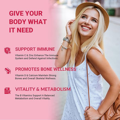Womens Multivitamin Gummies with Biotin, Collagen, Calcium, Magnesium, Inositol, Folate, Iron, Vitamin A, C, D, E - Multi Vitamins & Minerals - Multivitamin for Women Supplement