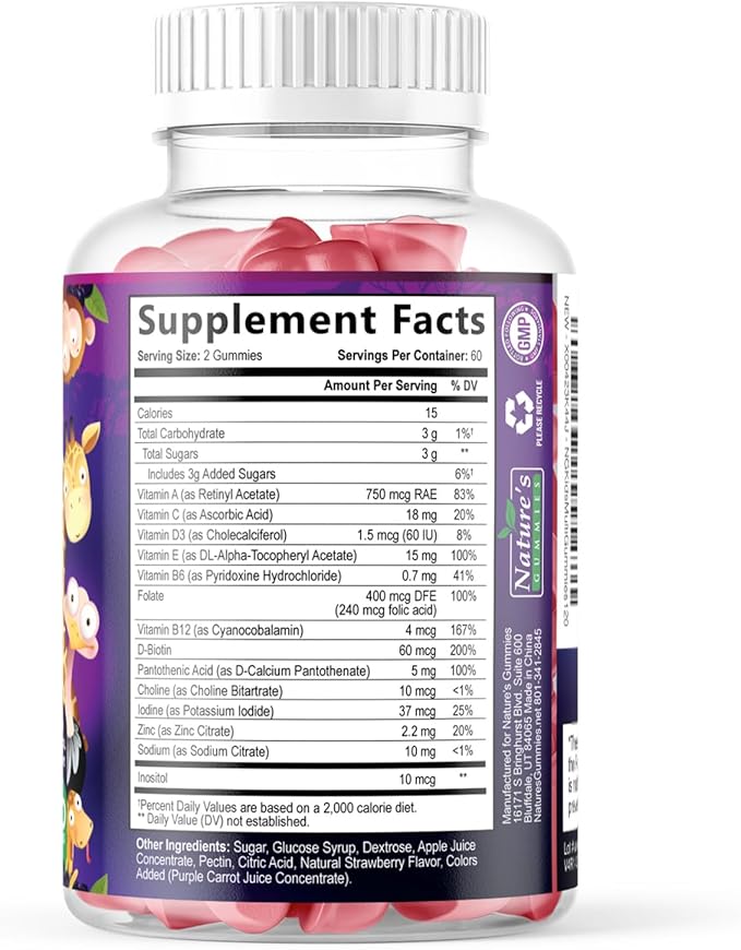 Multivitamin for Kids - Complete Daily Children's Multi Vitamin Gummy Chew with Vitamin D, B Vitamins, Zinc & More - Energy, Memory Focus & Immune Health Support - Natural Berry Flavor - 120 Gummies