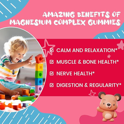 Magnesium Gummies for Kids - Magnesium Citrate Supplement with Vitamin B6, L-theanine, Chamomile & Lemon Balm - Calm Magnesium for Kids & Adults Sleep, Relaxation, Strawberry Flavor 60 Gummies