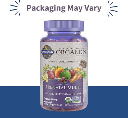 Garden of Life Organics Prenatal Gummies – Prenatal Vitamins for Women with Energy Metabolism Support & Healthy Fetal Development Support, Berry Flavor, USDA Organic, Vegan, 30 Day Supply