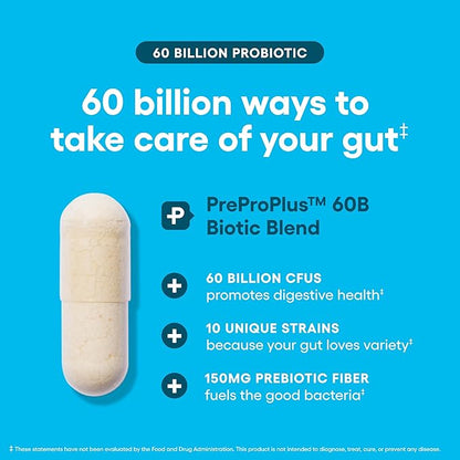 Physician's CHOICE Probiotics 60 Billion CFU - 10 Strains + Organic Prebiotics - Immune, Digestive & Gut Health - Supports Occasional Constipation, Diarrhea, Gas & Bloating - for Women & Men - 30ct