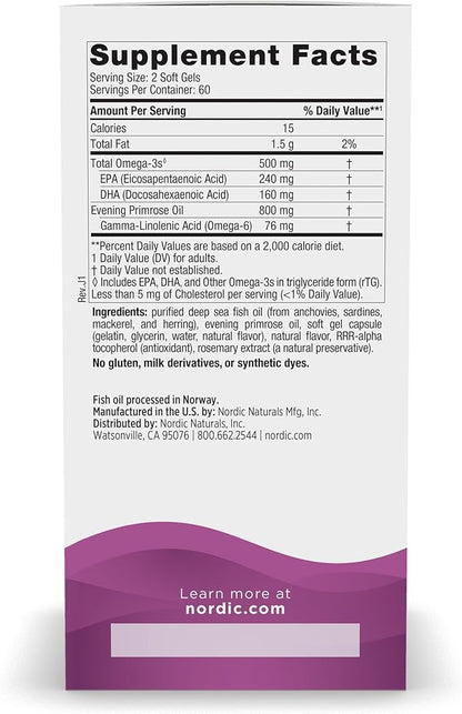 Nordic Naturals Omega Woman, Lemon - 120 Soft Gels - 500 mg Omega-3 + 800 mg Evening Primrose Oil - Healthy Skin & Optimal Wellness - Non-GMO - 60 Servings (Pack of 2)
