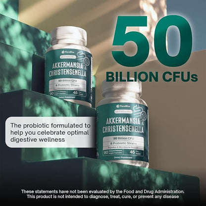 FloraBliss Christensenella Minuta and Akkermansia, Bifidobacterium longum, 8 Probiotic Strains, 50 Billion CFU, 90 Delayed-Release Capsules, with Cranberry Extract