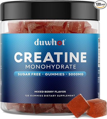duwhot Creatine Monohydrate Gummies for Men, Creatine Monohydrate Chewables 5g Per Serving, Vegan, Sugar Free, Mixberry Flavor, 120 Count