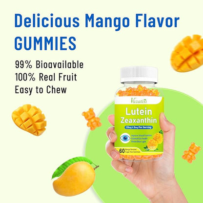 Eye Vitamins Lutein & Zeaxanthin Gummies, Sugar Free Eye Health Supplements with Bilberry, Astaxanthin - Support Blue Light, Visual Function and Macular Health - Mango Flavored, 120 Count