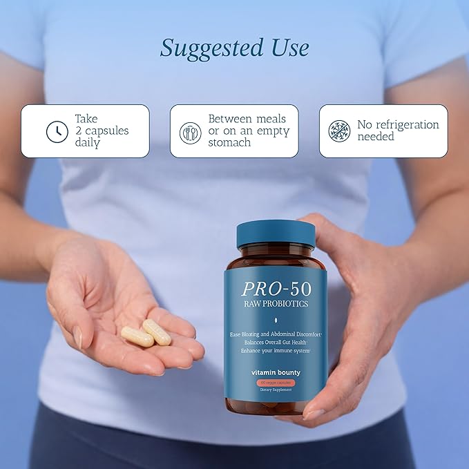 Vitamin Bounty Pro-50 Probiotics 50 Billion CFU for Women & Men - 13 Multi Strain Probiotic + Prebiotic - Digestive Health Supplements for Gut Health Support - Delayed Release Capsules for Men & Women