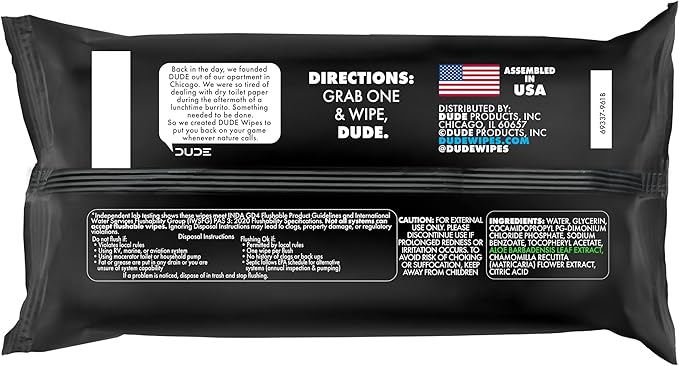DUDE Wipes Unscented Flushable Wipes - Extra-Large Adult Wet Wipes for Sensitive Skin - 6 Pack (288 Count) - Infused with Vitamin E and Aloe - Septic and Sewer Safe
