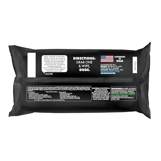 DUDE Wipes Unscented Flushable Wipes - Extra-Large Adult Wet Wipes for Sensitive Skin - 3 Pack (144 Count) - Infused with Vitamin E and Aloe - Septic and Sewer Safe