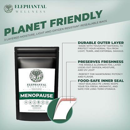 Elephantal Wellness Menopause Support Premium Herbal Tea for Women – Chaste Berry (Vitex), Black Cohosh, Red Clover & Valerian – Promotes Balance, Calm & Daily Comfort – Caffeine-Free Loose Leaf Tea, 2oz (20 Servings)