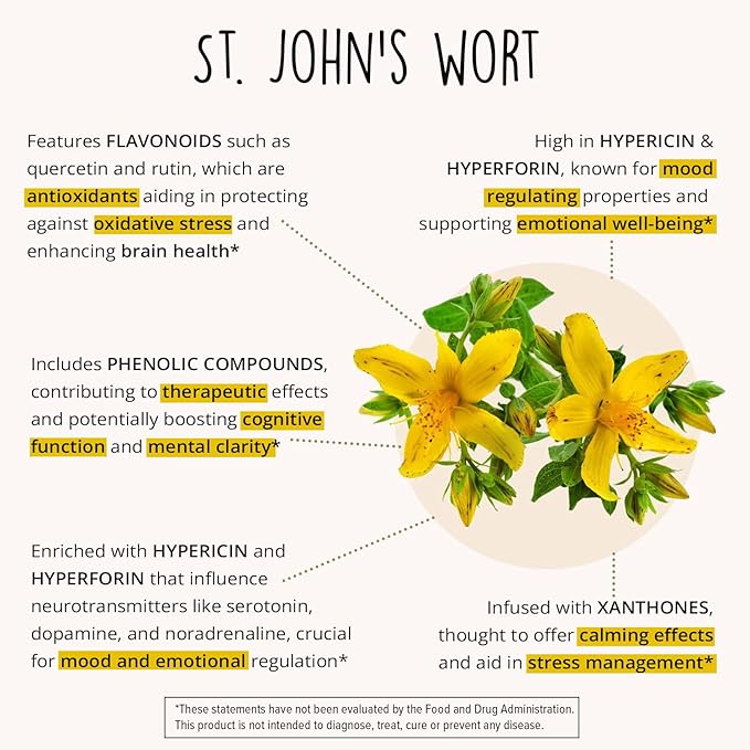 Joy-Filled Mood Support Supplement - 7 Herb Complex + St. Johns Wort | Stress Relief – Helps Calm The Mind & Body | 100% Plant-Based Happy Pills, Ashwagandha, Rhodiola Rosea | Adaptogens, 60 Ct