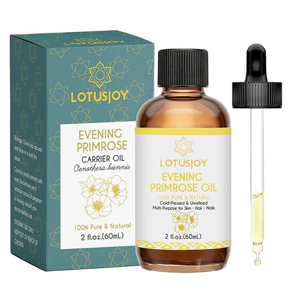 Evening Primrose Oil for Skin Hair Nails, 100% Pure & Natural Carrier Oil, Cold-Pressed & Unrefined, Multi-Purpose Body Oil, 2 Fl Oz