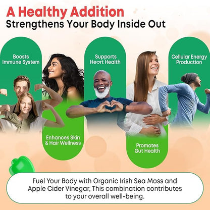 2 Pack Apple Cider Vinegar Gummies, ACV with Sea Moss Gummies for Metabolism, Digestion, Detox, Gut & Immune Health, Apple Flavored -120 Count