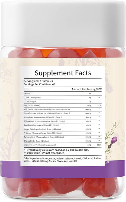 Milk Thistle Gummies with 2000MG Extract, Liver Health Support Gummies, Silymarin Milk Thistle Supplement with Artichoke, Dandelion, Turmeric Curcumin, No Sugar, for Adults, Vegan, 180 Count