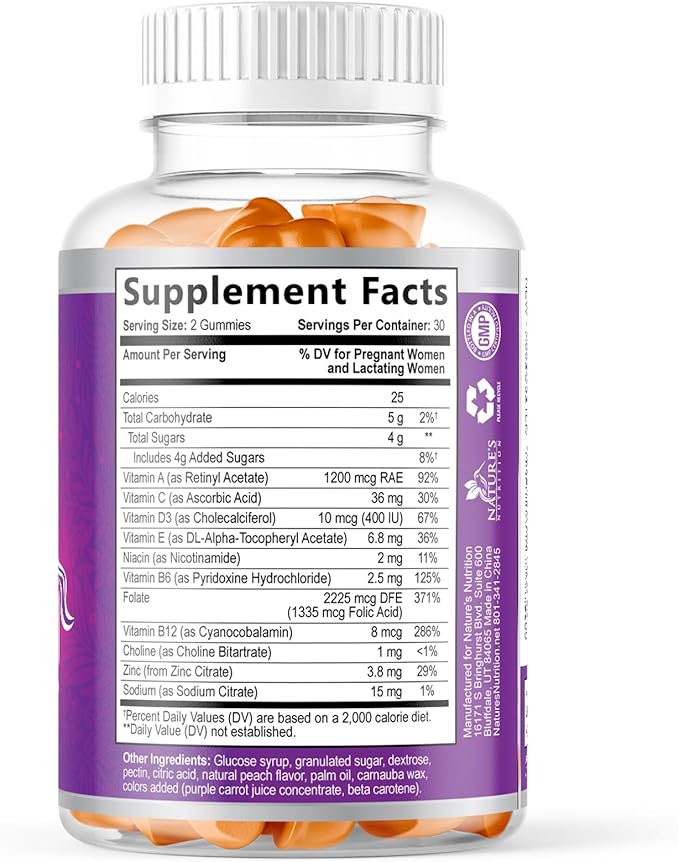 Prenatal Vitamins for Women - Pregnancy Vitamins Gummies with Folic Acid, Vitamin A, C, D3, B12, B6 - Prenatal Multivitamin Gummy for for Fetal Support, Pregnant & Nursing Women - 60 Gummies