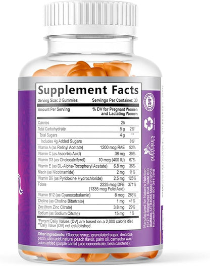 Prenatal Vitamins for Women - Pregnancy Vitamins Gummies with Folic Acid, Vitamin A, C, D3, B12, B6 - Prenatal Multivitamin Gummy for for Fetal Support, Pregnant & Nursing Women - 60 Gummies