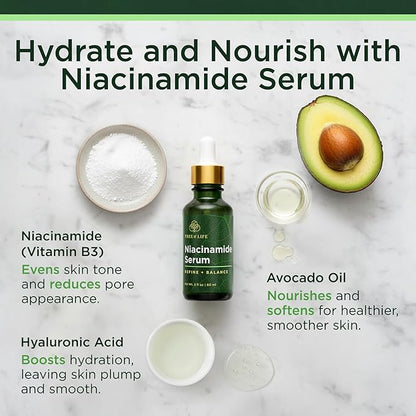 Tree of Life Beauty Niacinamide Vitamin B3 Serum, Hydrating Face Oil for Dark and Age Spots, Tightens Pores, Facial Serums for Sensitive Skin with Hyaluronic Acid and Vitamin E, 2 Fl Oz