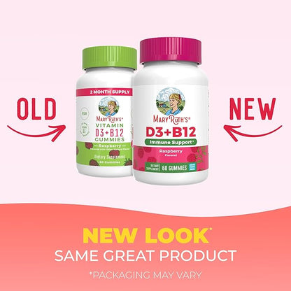 MARYRUTH'S Vitamin D3 + B12 Gummies for Ages 4+ | Sugar Free | Bone Health | Immune Support | Energy Metabolism | Cognitive Function | Vegan | Non-GMO | Gluten Free | 60 Servings | 2 Month Supply