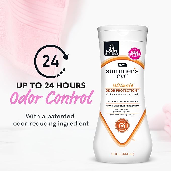 Summer’s Eve Ultimate Odor Protection Feminine Wash with Shea Butter - Up to 24 Hour Vaginal Odor Control, pH Balanced Formula, Clinically & Gynecologist Tested Intimate Body Wash - 15 Fl Oz