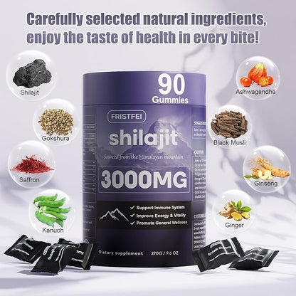 Pure Himalayan Shilajit Gummies for Men & Women - 100% Natural & Organic | 85+ Trace Minerals & Fulvic Acid | 180 Count | Individually Packaged