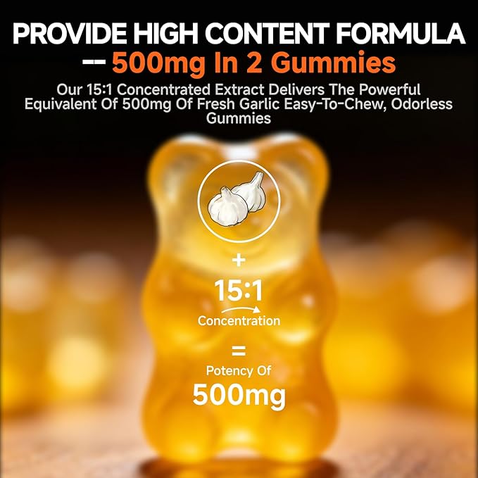 Aged Garlic Extract Gummies, 500mg Odorless Aged Garlic Supplements, Sugar Free, Vegan, Non-GMO, Pineapple Flavor, 60 Gummies