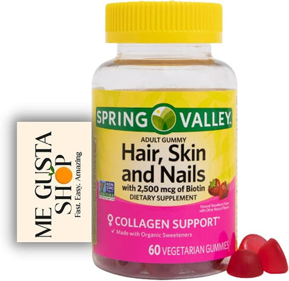 Spring Valley Biotin Vegetarian Gummies, Strawberry, 2500 mcg, 60 Count Pack of 01 + me Gusta Sticker