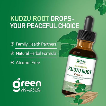 Kudzu Root Drops, Natural Supplement for Menopause Relief, Relaxation & Immune Support, Herbal Complex w/Black Cohosh Red Clover and More Extracts. 2 oz