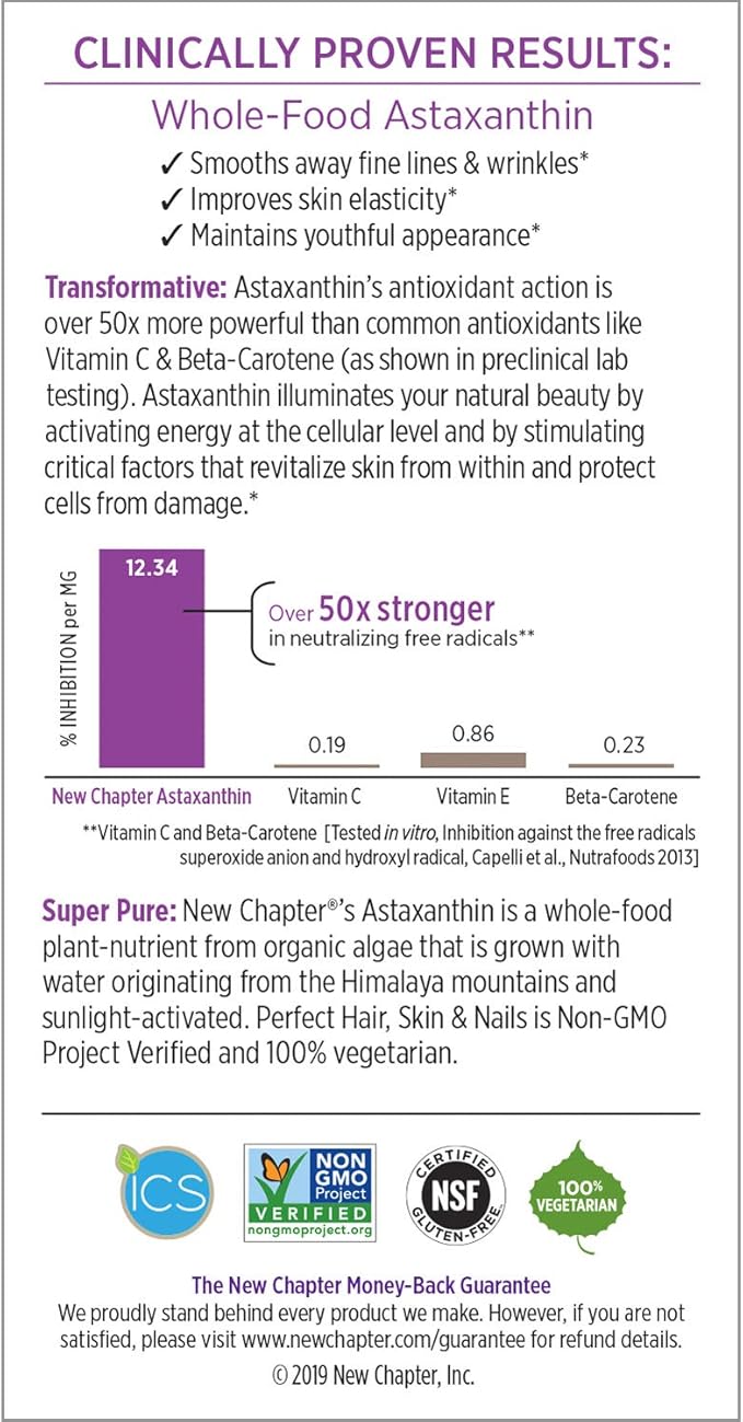 New Chapter Hair Skin & Nails Vitamins with Fermented Biotin+astaxanthin Vegetarian Capsule, 30 Count (Pack of 1)