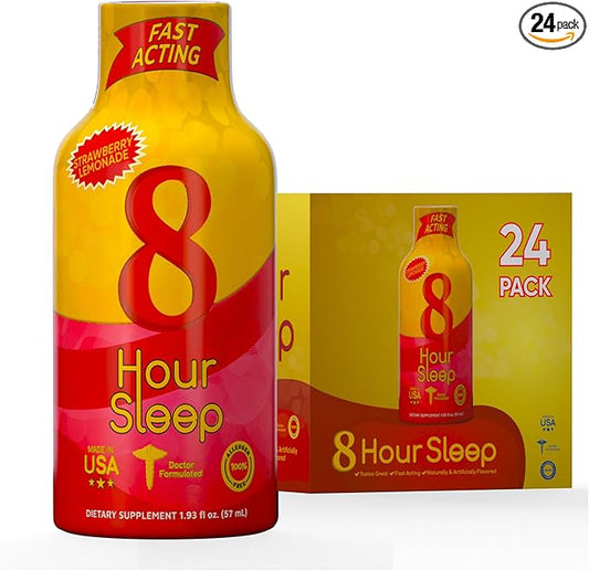 Vitamin Energy 8 Hour Sleep Shot Strawberry Lemonade 24 Pack, Melatonin, 5-HTP, GABA, Valerian, Lavender, Nighttime Relaxation & Sleep Support Supplement, Zero Sugar, Vegan, Gluten-Free, Kosher, 1.93 fl oz