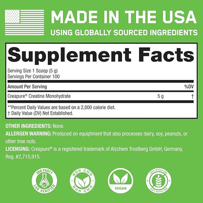 SteelFit Creapure Creatine Monohydrate Powder, Unflavored - German Micronized Creatine Powder for Men & Women - Gym Workout Nutritional Supplements for Muscle Gain, Brain Health & Strength Building