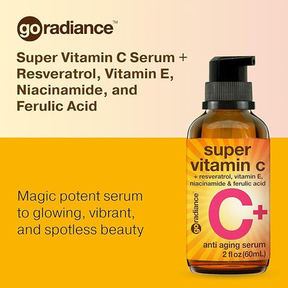 Double Size (2OZ) Super Vitamin C Serum for Face, Niacinamide Serum, 5% Vitamin C Face Serum, Hyaluronic Acid, Resveratrol, Anti-Aging Brightening