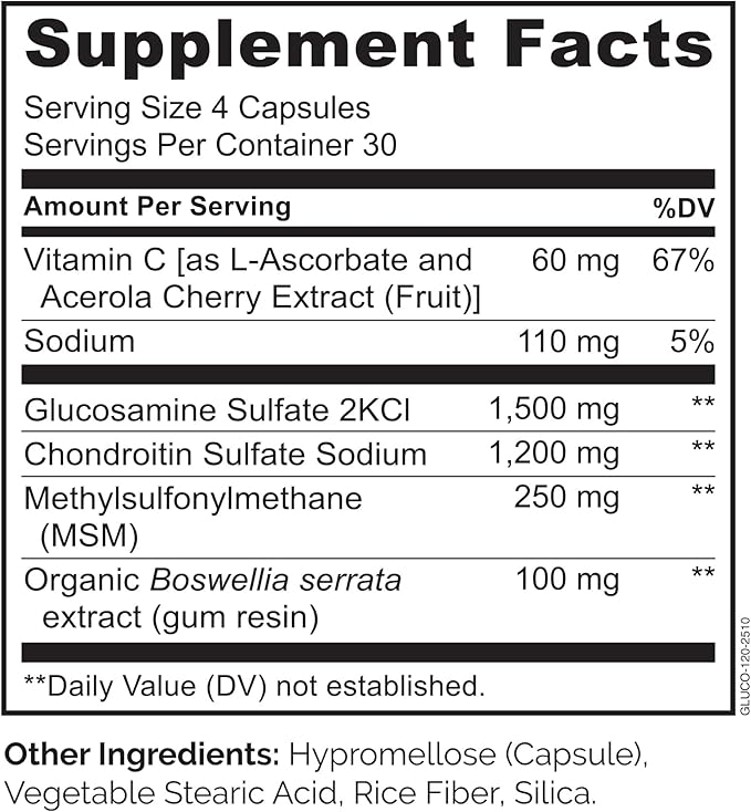 NATURELO Glucosamine Chondroitin MSM with Boswellia and Vitamin C - Supplement for Joint Comfort, Mobility, and Strength - 120 Capsules