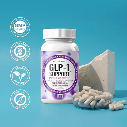 GLP-1 Support Weight Loss Support Probiotic Prebiotics Capsule Supplement - Akkermansia XOS Clostridium Bifidobacterium - GLP1 Support Gut Abdominal Digestive Support for Men Women
