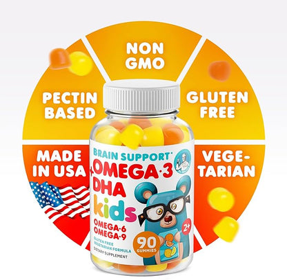 DR. MORITZ Omega 3 Kids Gummies (180 Count), Vegan Omega3 Gummies for Kids with No Fish Oil, Vitamins for Brain & Heart Health, Gluten-Free Omega 3 6 9