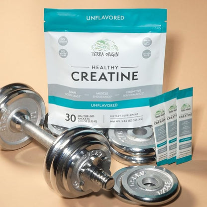 TERRA ORIGIN Healthy Creatine Micronized Monohydrate Powder | 30 Stick Packs | Support for Muscle and Cognitive Performance* | Supplement for Women and Men | Unflavored, Gluten Free, Zero Sugar