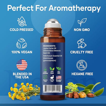 Organic Helichrysum Essential Oil Roll On 10 ml – Natural Aromatherapy Blend for Skin Care, Relaxation, Calm Mind, Stress Relief & Daily Wellness – Nexon Botanics