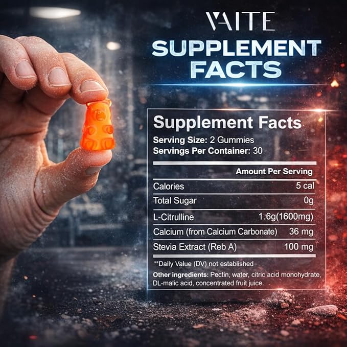L Citrulline Gummies for Men - Powerful Vasodilator with Calcium, 1600mg per Serving, Extra Strength, Boosts Nitroxyl and Nitric Oxide Production, Supports Energy and Endurance, 60 Chewable Gummy