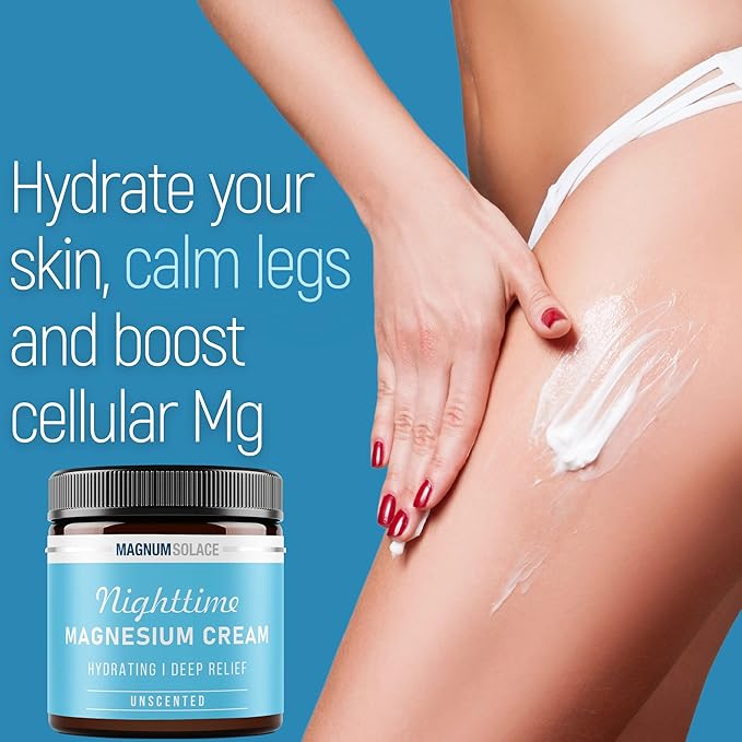 Magnum Solace Magnesium Lotion – Nighttime Magnesium Cream – Apply to Legs, Arms or Chest - Topical Magnesium Chloride – USA Made and Safe for Kids (Unscented)