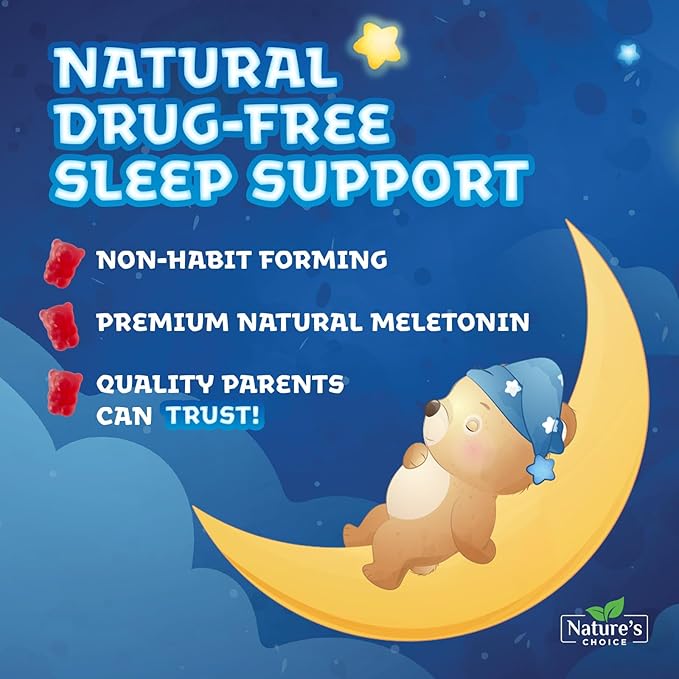 Nature's Choice Kids Sleep Gummies - 2mg Melatonin Per Serving - Children's Sleep Gummy, Non-Habit Forming, Works with Natural Sleep Cycle, Calm & Drug-Free, Tasty Natural Berry Flavor, 60 Gummies
