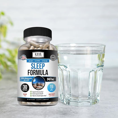 Kaya Naturals - Sleep Support Formula with Melatonin - Aid Support Vitamin Supplement - Sleep Stress and Mood Support - L-Tryptophan, Passion Flower, Ashwagandha and More (30 Count)