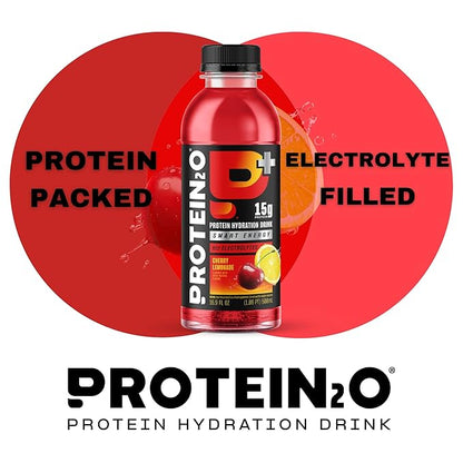 Protein2o 15g Whey Protein Infused Water Plus Energy,Cherry Lemonade,16.9 oz Bottle,(Pack of 24)