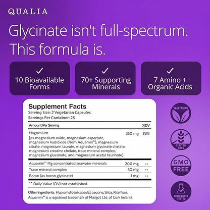 Qualia Magnesium Supplement | 10 Bioavailable Forms, Including Magnesium Glycinate, with 70+ Supporting Minerals, +7 Amino Acids | Doctor-Formulated to Support Sleep, Stress Relief, Heart, Relaxation